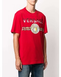 rotes bedrucktes T-Shirt mit einem Rundhalsausschnitt von Versace