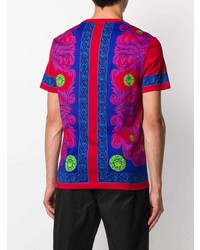 rotes bedrucktes T-Shirt mit einem Rundhalsausschnitt von Versace