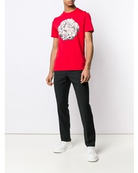 rotes bedrucktes T-Shirt mit einem Rundhalsausschnitt von Versace