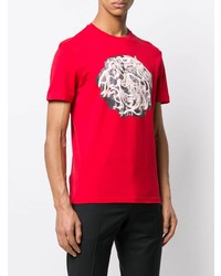 rotes bedrucktes T-Shirt mit einem Rundhalsausschnitt von Versace