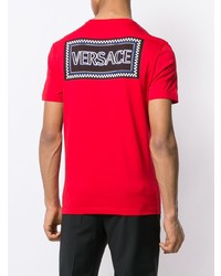 rotes bedrucktes T-Shirt mit einem Rundhalsausschnitt von Versace