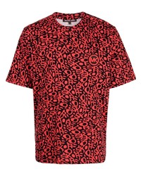 rotes bedrucktes T-Shirt mit einem Rundhalsausschnitt von Michael Kors