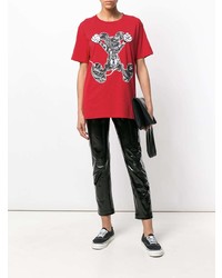 rotes bedrucktes T-Shirt mit einem Rundhalsausschnitt von Marcelo Burlon County of Milan