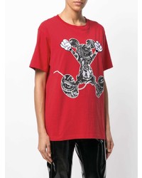 rotes bedrucktes T-Shirt mit einem Rundhalsausschnitt von Marcelo Burlon County of Milan