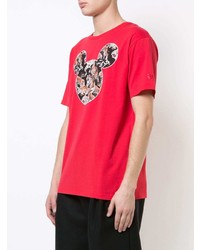 rotes bedrucktes T-Shirt mit einem Rundhalsausschnitt von Marcelo Burlon County of Milan