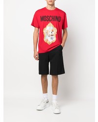 rotes bedrucktes T-Shirt mit einem Rundhalsausschnitt von Moschino