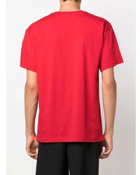 rotes bedrucktes T-Shirt mit einem Rundhalsausschnitt von Moschino