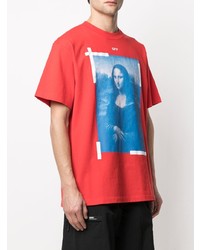 rotes bedrucktes T-Shirt mit einem Rundhalsausschnitt von Off-White