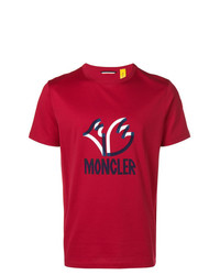 rotes bedrucktes T-Shirt mit einem Rundhalsausschnitt von Moncler