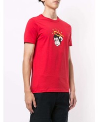 rotes bedrucktes T-Shirt mit einem Rundhalsausschnitt von Paul Smith