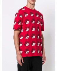 rotes bedrucktes T-Shirt mit einem Rundhalsausschnitt von McQ Alexander McQueen