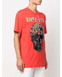 rotes bedrucktes T-Shirt mit einem Rundhalsausschnitt von Philipp Plein