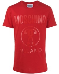 rotes bedrucktes T-Shirt mit einem Rundhalsausschnitt von Moschino