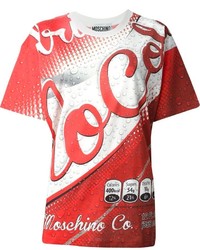 rotes bedrucktes T-Shirt mit einem Rundhalsausschnitt von Moschino