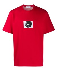 rotes bedrucktes T-Shirt mit einem Rundhalsausschnitt von MSGM