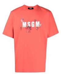 rotes bedrucktes T-Shirt mit einem Rundhalsausschnitt von MSGM