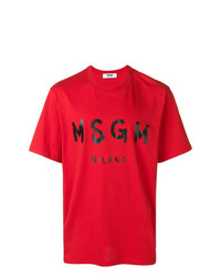 rotes bedrucktes T-Shirt mit einem Rundhalsausschnitt von MSGM