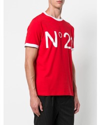 rotes bedrucktes T-Shirt mit einem Rundhalsausschnitt von N°21