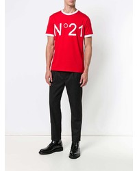 rotes bedrucktes T-Shirt mit einem Rundhalsausschnitt von N°21