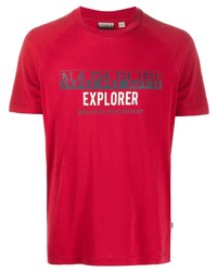 rotes bedrucktes T-Shirt mit einem Rundhalsausschnitt von Napapijri