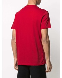 rotes bedrucktes T-Shirt mit einem Rundhalsausschnitt von Alpha Industries