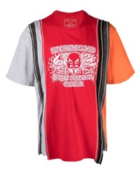 rotes bedrucktes T-Shirt mit einem Rundhalsausschnitt von Needles