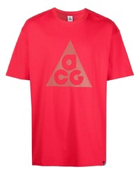 rotes bedrucktes T-Shirt mit einem Rundhalsausschnitt von Nike