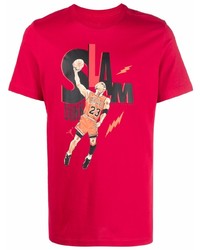 rotes bedrucktes T-Shirt mit einem Rundhalsausschnitt von Nike