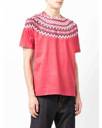 rotes bedrucktes T-Shirt mit einem Rundhalsausschnitt von Junya Watanabe MAN