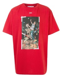 rotes bedrucktes T-Shirt mit einem Rundhalsausschnitt von Off-White