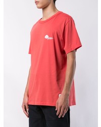 rotes bedrucktes T-Shirt mit einem Rundhalsausschnitt von Oyster Holdings