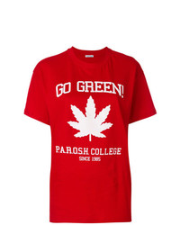 rotes bedrucktes T-Shirt mit einem Rundhalsausschnitt von P.A.R.O.S.H.