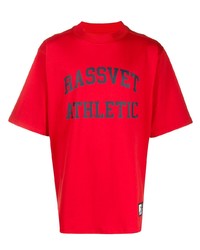rotes bedrucktes T-Shirt mit einem Rundhalsausschnitt von PACCBET