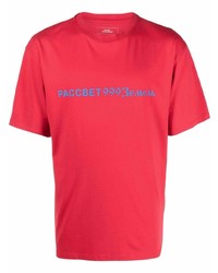 rotes bedrucktes T-Shirt mit einem Rundhalsausschnitt von PACCBET