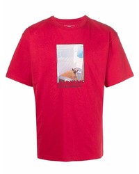 rotes bedrucktes T-Shirt mit einem Rundhalsausschnitt von PACCBET