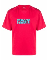 rotes bedrucktes T-Shirt mit einem Rundhalsausschnitt von PACCBET