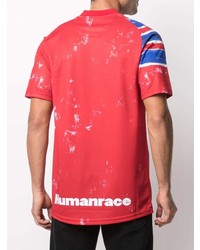 rotes bedrucktes T-Shirt mit einem Rundhalsausschnitt von Adidas By Pharrell Williams