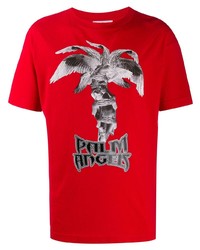 rotes bedrucktes T-Shirt mit einem Rundhalsausschnitt von Palm Angels