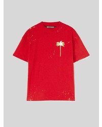 rotes bedrucktes T-Shirt mit einem Rundhalsausschnitt von Palm Angels