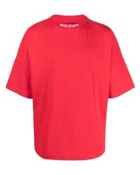 rotes bedrucktes T-Shirt mit einem Rundhalsausschnitt von Palm Angels