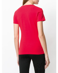 rotes bedrucktes T-Shirt mit einem Rundhalsausschnitt von Versace Jeans