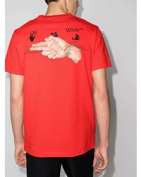 rotes bedrucktes T-Shirt mit einem Rundhalsausschnitt von Off-White