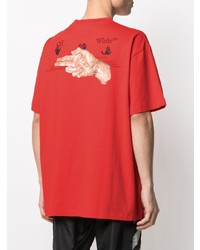 rotes bedrucktes T-Shirt mit einem Rundhalsausschnitt von Off-White