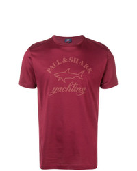 rotes bedrucktes T-Shirt mit einem Rundhalsausschnitt von Paul & Shark