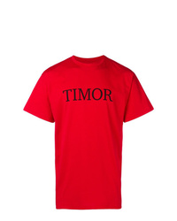 rotes bedrucktes T-Shirt mit einem Rundhalsausschnitt von Paura