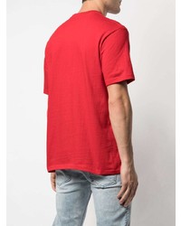 rotes bedrucktes T-Shirt mit einem Rundhalsausschnitt von Supreme