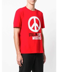 rotes bedrucktes T-Shirt mit einem Rundhalsausschnitt von Love Moschino