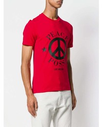 rotes bedrucktes T-Shirt mit einem Rundhalsausschnitt von Love Moschino