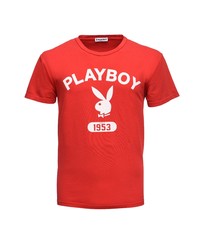 rotes bedrucktes T-Shirt mit einem Rundhalsausschnitt von Playboy