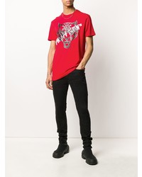 rotes bedrucktes T-Shirt mit einem Rundhalsausschnitt von Philipp Plein